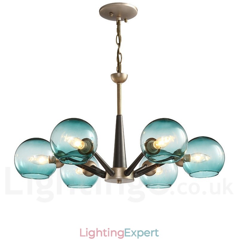 Retro Vintage Magic Bean Rustic Chandelier with Multi Colours Glass Shades