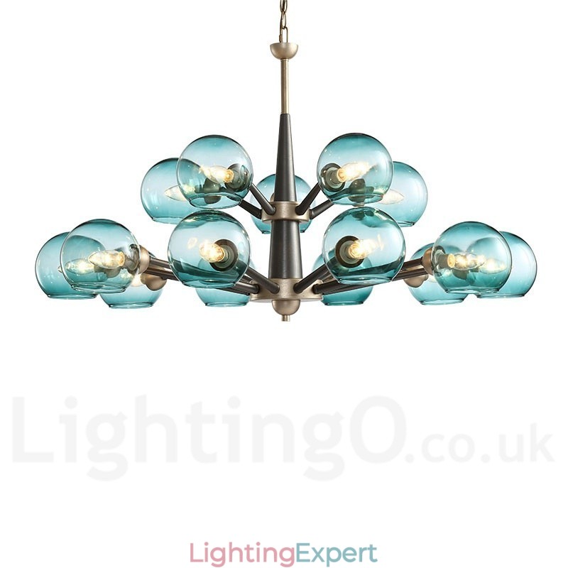 Retro Vintage Magic Bean Rustic Chandelier with Multi Colours Glass Shades