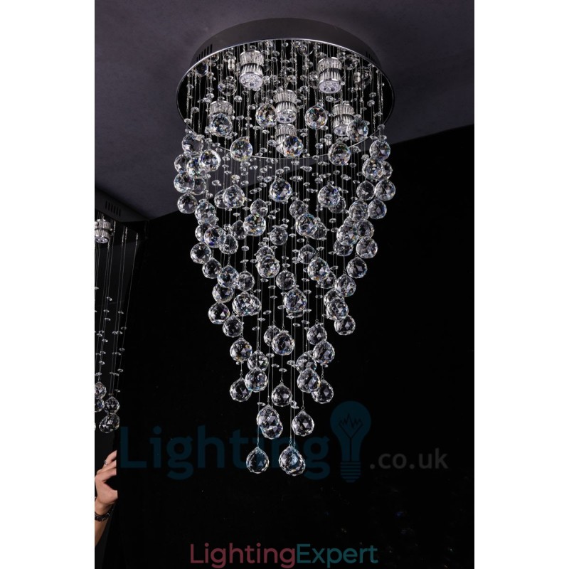 6 Light Modern K9 Crystal Round Flush Mount Ceiling Light