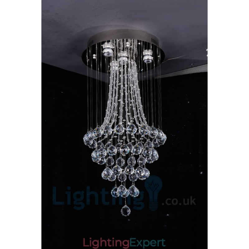 4 Light Modern K9 Crystal Round Flush Mount Ceiling Light