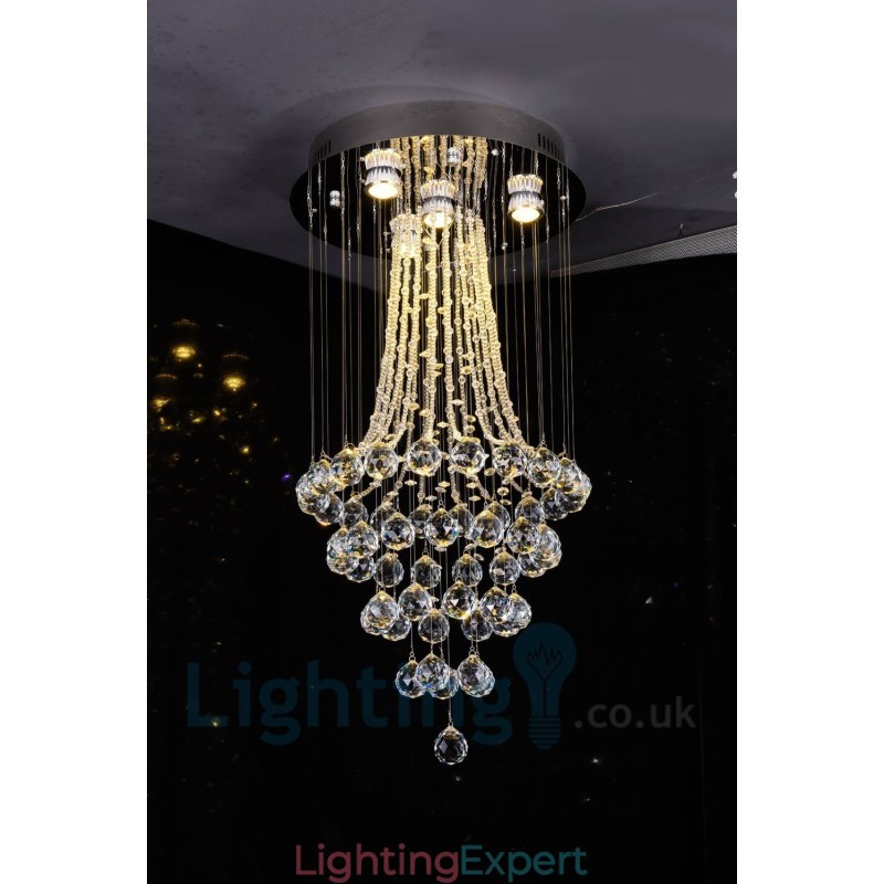 4 Light Modern K9 Crystal Round Flush Mount Ceiling Light