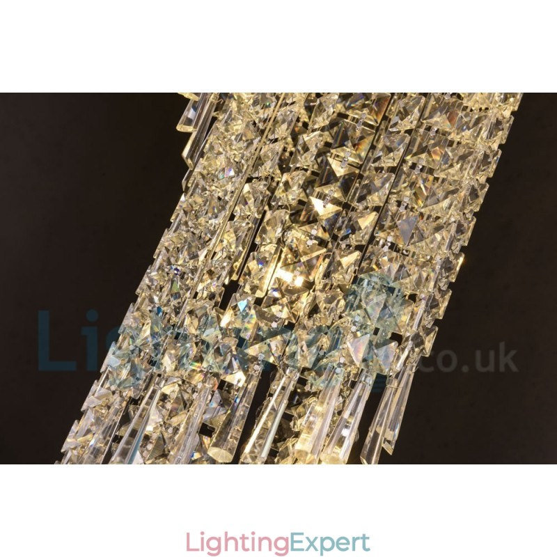 4 x GU10 + 8 x G4 150CM Long Crystal Drop Light Modern K9 Crystal Round Flush Mount Ceiling Light