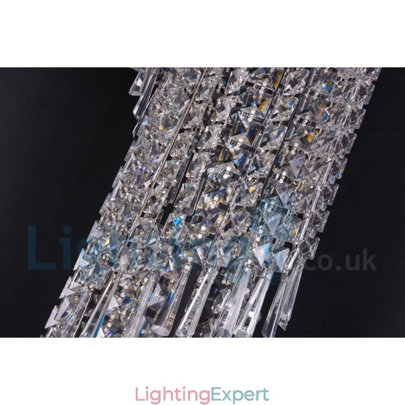 4 x GU10 + 8 x G4 150CM Long Crystal Drop Light Modern K9 Crystal Round Flush Mount Ceiling Light