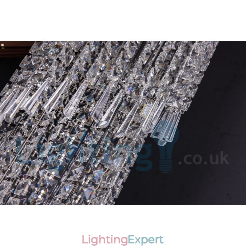 4 x GU10 + 8 x G4 150CM Long Crystal Drop Light Modern K9 Crystal Round Flush Mount Ceiling Light