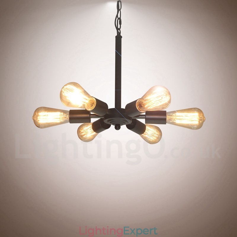 6 Light Rustic Retro Vintage Black Pendant Light Design