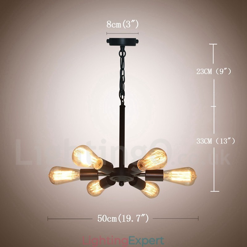 6 Light Rustic Retro Vintage Black Pendant Light Design