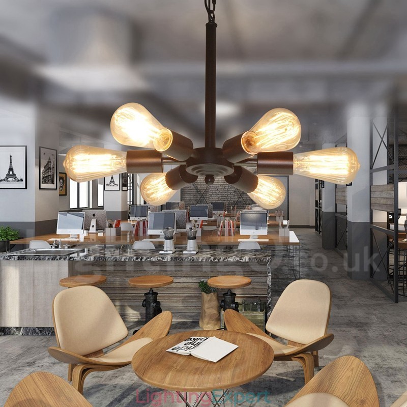 6 Light Rustic Retro Vintage Black Pendant Light Design