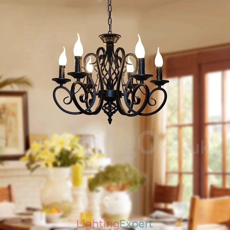 6 Light Rustic Retro Vintage Black White Pendant Candle Chandelier