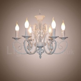 6 Light Rustic Retro Vintage Black White Pendant Candle Chandelier