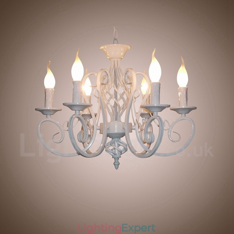 6 Light Rustic Retro Vintage Black White Pendant Candle Chandelier