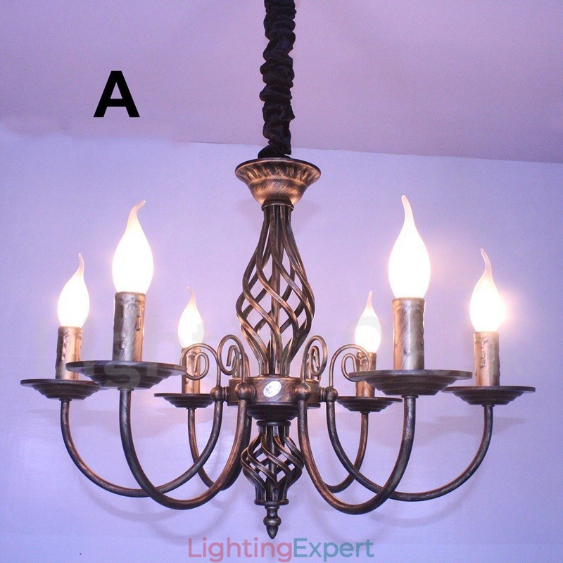6 Light Rustic Retro Vintage Black White Pendant Candle Chandelier