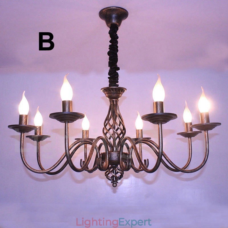 6 Light Rustic Retro Vintage Black White Pendant Candle Chandelier
