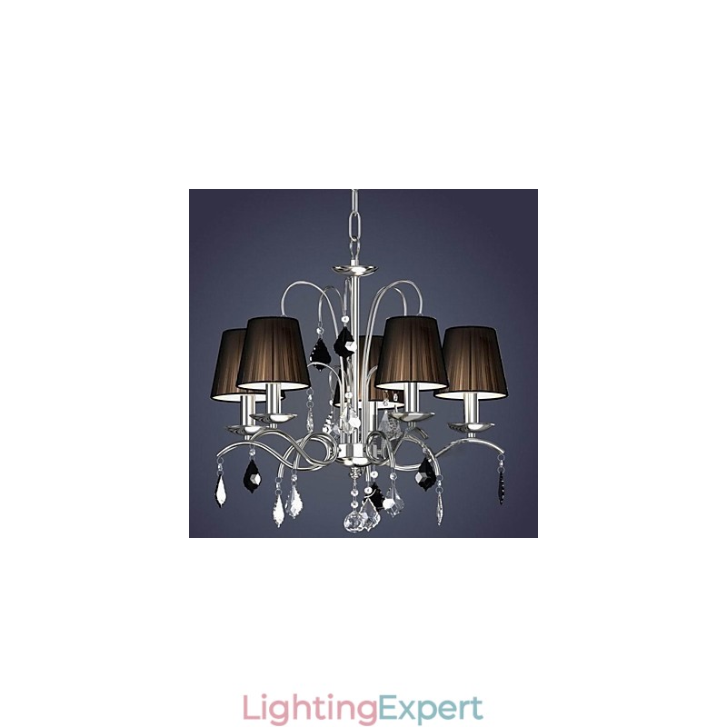 Cloth Lamp Shade Crystal Chandelier 5 Lights