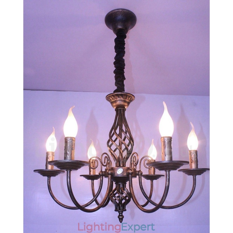 6 Light Rustic Retro Vintage Black White Pendant Candle Chandelier