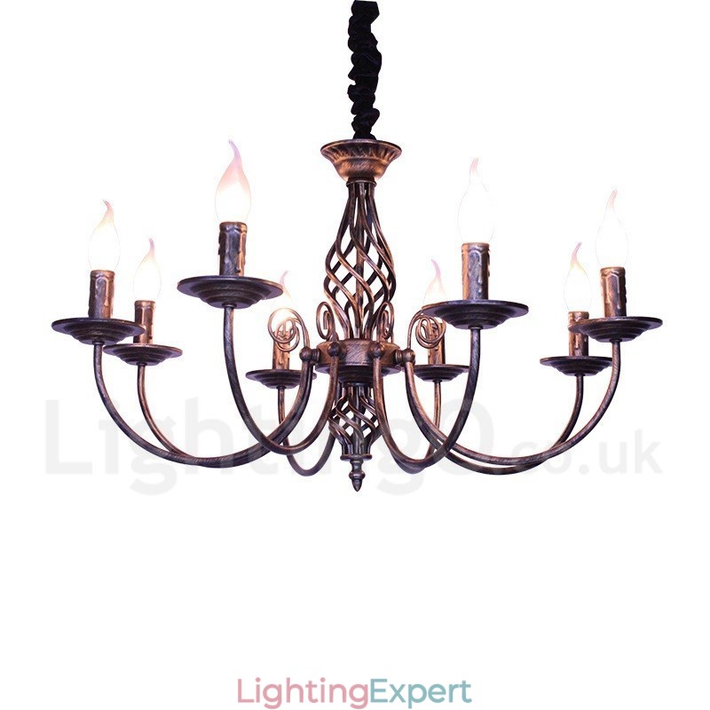 6 Light Rustic Retro Vintage Black White Pendant Candle Chandelier