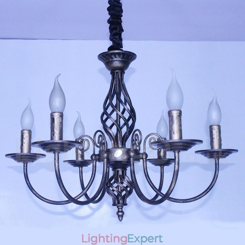 6 Light Rustic Retro Vintage Black White Pendant Candle Chandelier