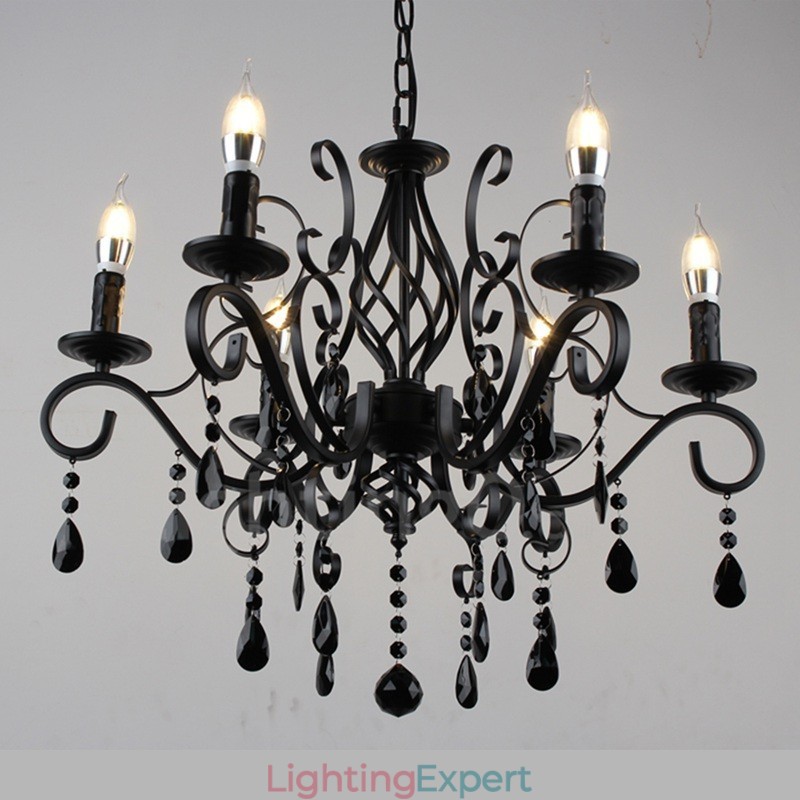 6 Light Crystal Rustic Retro Vintage Black White Blue Pendant Candle Chandelier