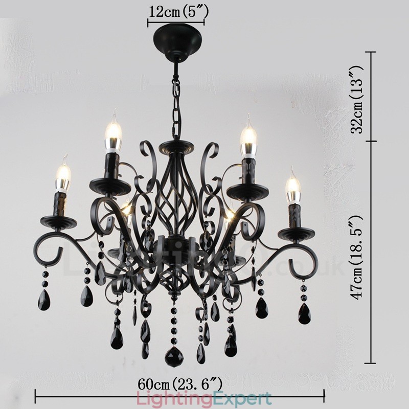 6 Light Crystal Rustic Retro Vintage Black White Blue Pendant Candle Chandelier
