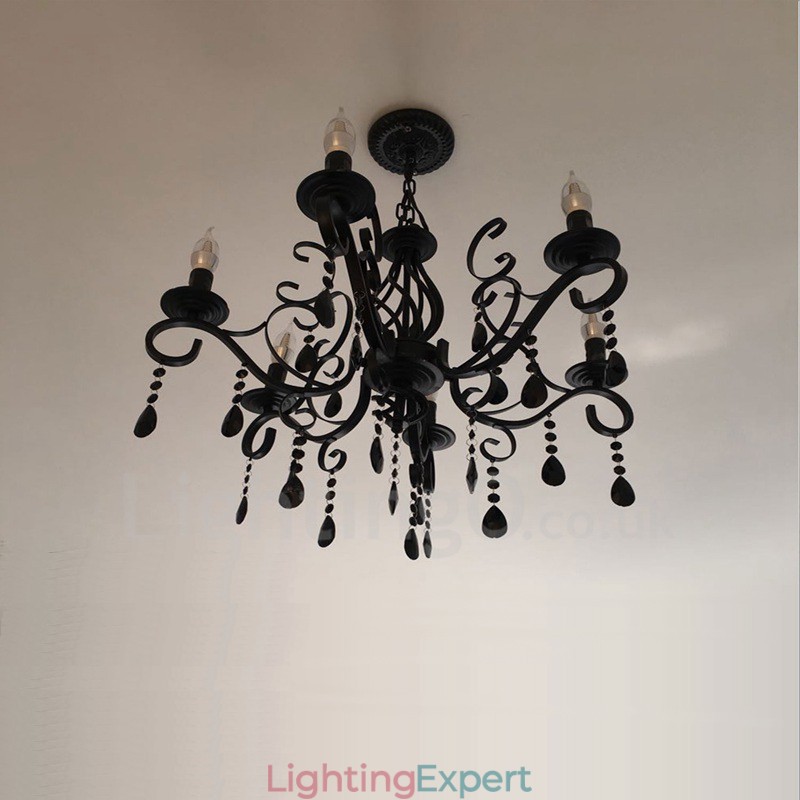 6 Light Crystal Rustic Retro Vintage Black White Blue Pendant Candle Chandelier