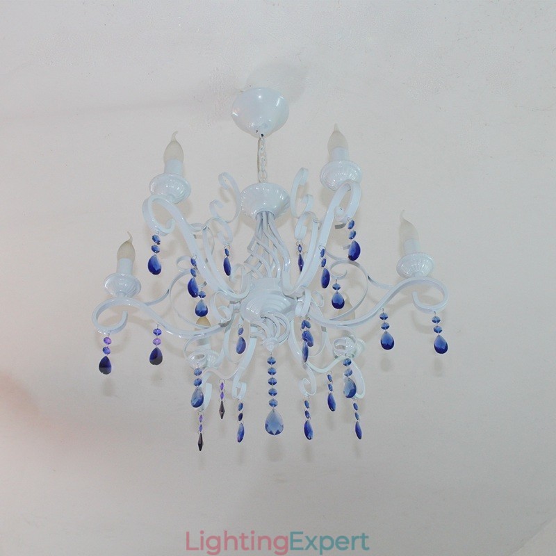 6 Light Crystal Rustic Retro Vintage Black White Blue Pendant Candle Chandelier