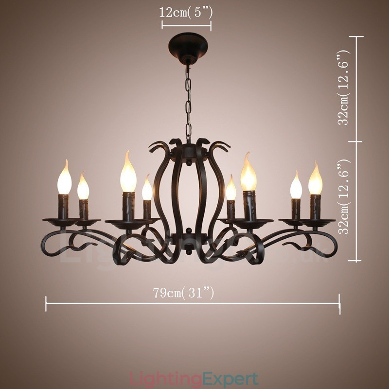 8 Light Rustic Retro Vintage Black Pendant Candle Chandelier