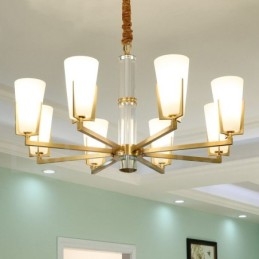 Retro Vintage Brass Crystals Pendant Candle Chandelier with Glass Shades