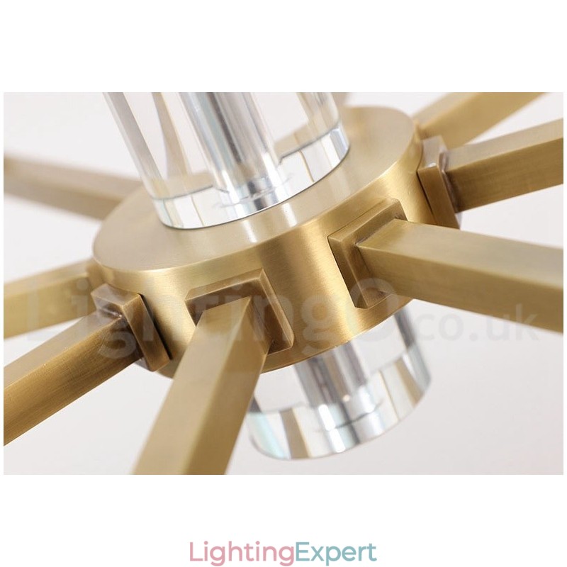Retro Vintage Brass Crystals Pendant Candle Chandelier with Glass Shades