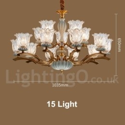 Retro Vintage Brass Ceramics Pendant Candle Chandelier with Glass Shades