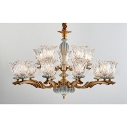 Retro Vintage Brass Ceramics Pendant Candle Chandelier with Glass Shades