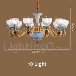 Retro Vintage Brass Ceramics Pendant Candle Chandelier with Glass Shades