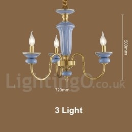 Retro Vintage Brass Ceramics Pendant Candle Chandelier