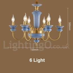 Retro Vintage Brass Ceramics Pendant Candle Chandelier