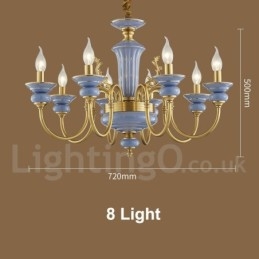 Retro Vintage Brass Ceramics Pendant Candle Chandelier