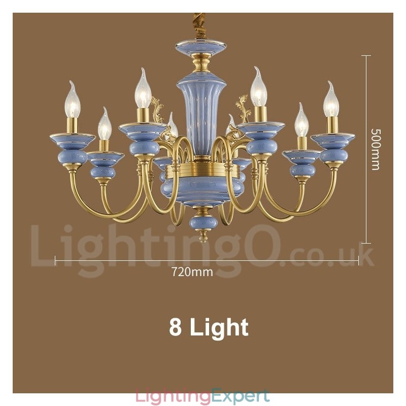 Retro Vintage Brass Ceramics Pendant Candle Chandelier