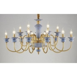 Retro Vintage Brass Ceramics Pendant Candle Chandelier