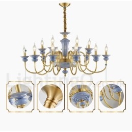 Retro Vintage Brass Ceramics Pendant Candle Chandelier