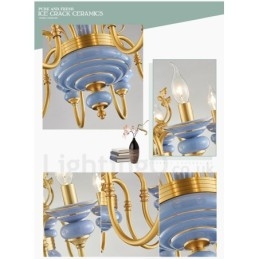 Retro Vintage Brass Ceramics Pendant Candle Chandelier