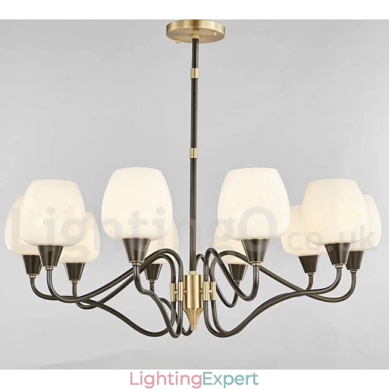 Retro Vintage Brass Pendant Candle Chandelier with Glass Shades