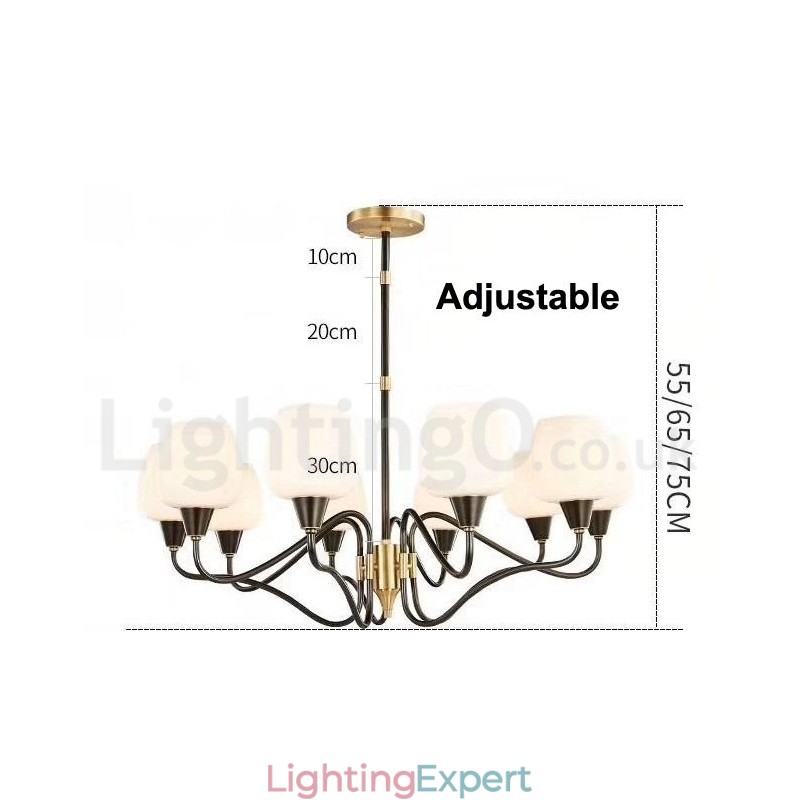 Retro Vintage Brass Pendant Candle Chandelier with Glass Shades