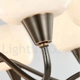 Retro Vintage Brass Pendant Candle Chandelier with Glass Shades
