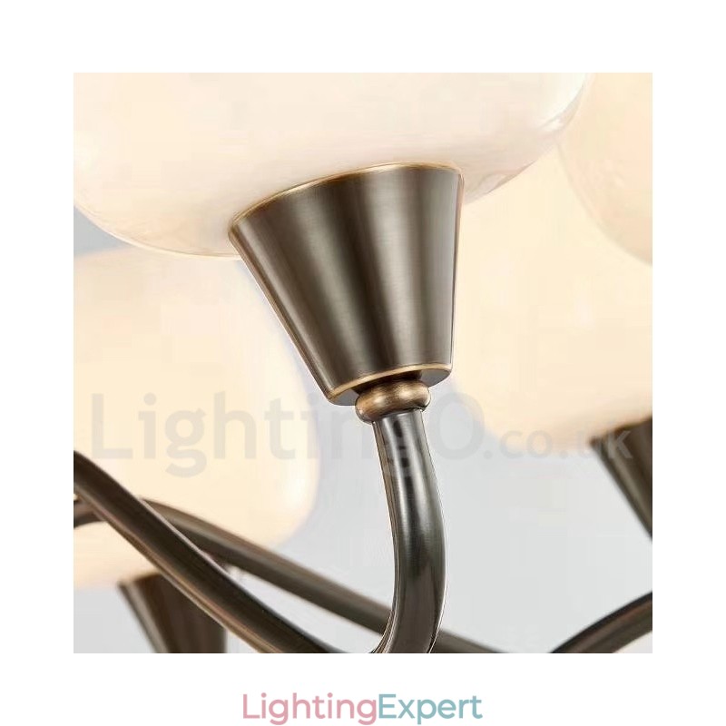 Retro Vintage Brass Pendant Candle Chandelier with Glass Shades