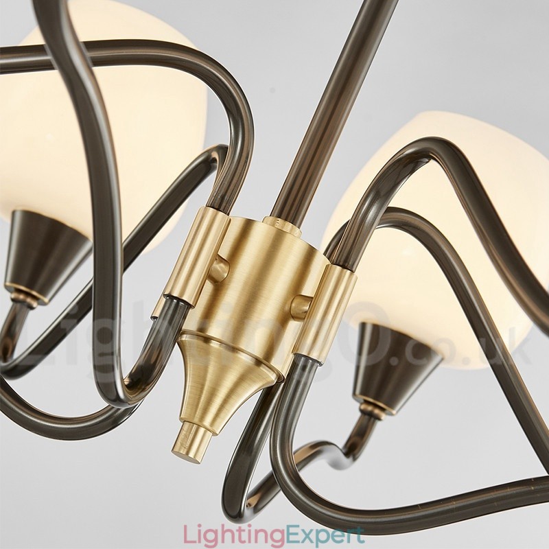 Retro Vintage Brass Pendant Candle Chandelier with Glass Shades