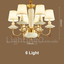 Retro Vintage Brass Ceramics Pendant Candle Chandelier with Fabric Shades