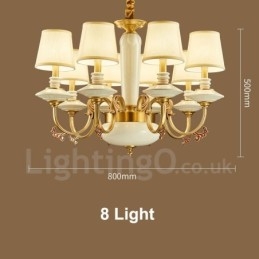 Retro Vintage Brass Ceramics Pendant Candle Chandelier with Fabric Shades
