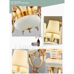 Retro Vintage Brass Ceramics Pendant Candle Chandelier with Fabric Shades