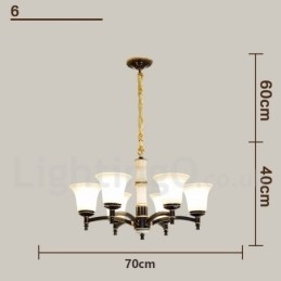 Pure Brass Luxurious Rustic Retro Vintage Brass Stone Pendant Candle Chandelier with Glass Shades