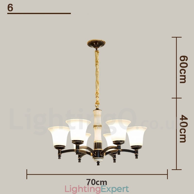Pure Brass Luxurious Rustic Retro Vintage Brass Stone Pendant Candle Chandelier with Glass Shades