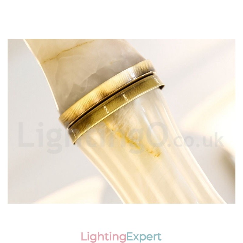 Pure Brass Luxurious Rustic Retro Vintage Brass Stone Pendant Candle Chandelier with Glass Shades