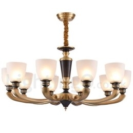 Pure Brass Luxurious Rustic Retro Vintage Brass Pendant Candle Chandelier with Glass Shades