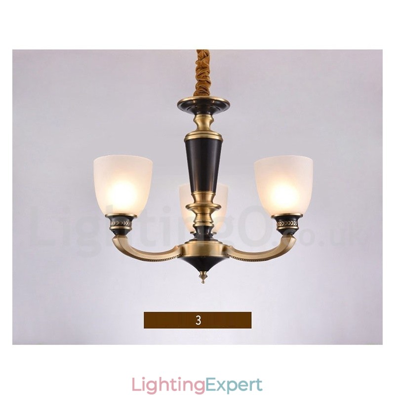Pure Brass Luxurious Rustic Retro Vintage Brass Pendant Candle Chandelier with Glass Shades